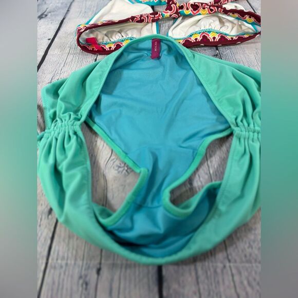 VINTAGE Victoria’s Secret Teal Mandela Boho Halter Top and Solid Bottom Bikini M - Picture 7 of 9